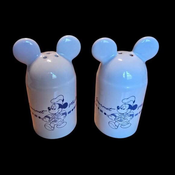 Disney Gourmet Mickey Mouse Salt & Pepper Shaker Set Ceramic Blue and White - Picture 1 of 4